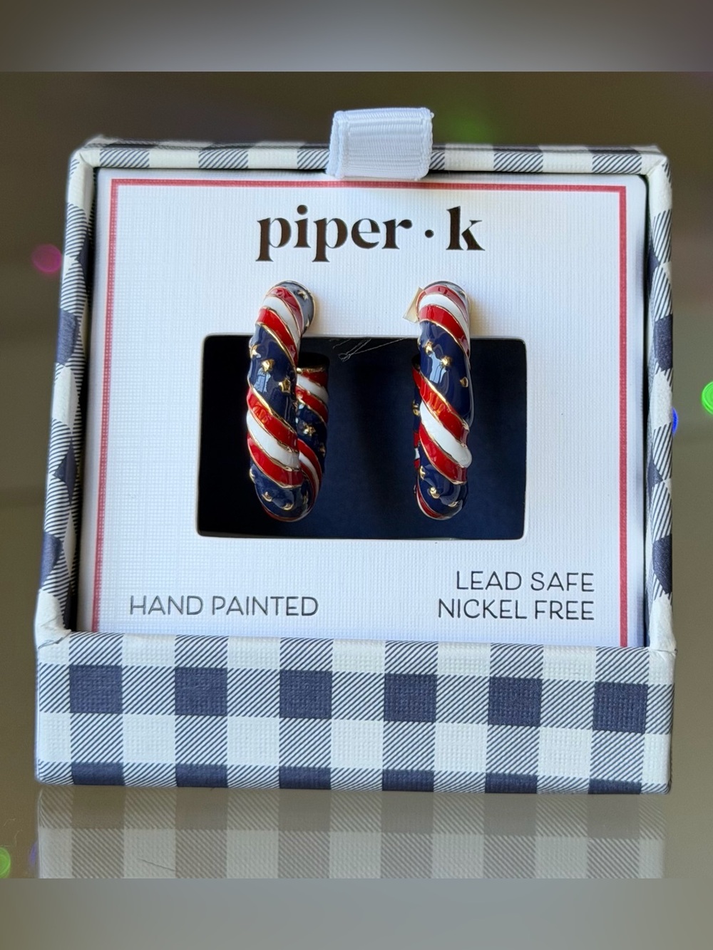 Piper k Americana red white blue flag 4th of July star C hoop earrings